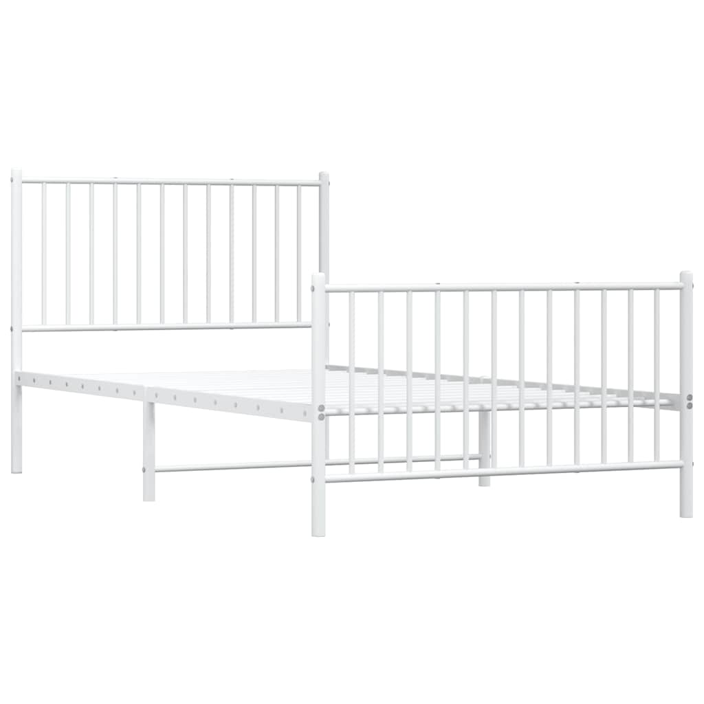 Metal Bed Frame with Headboard and Footboard White 100x200 cm