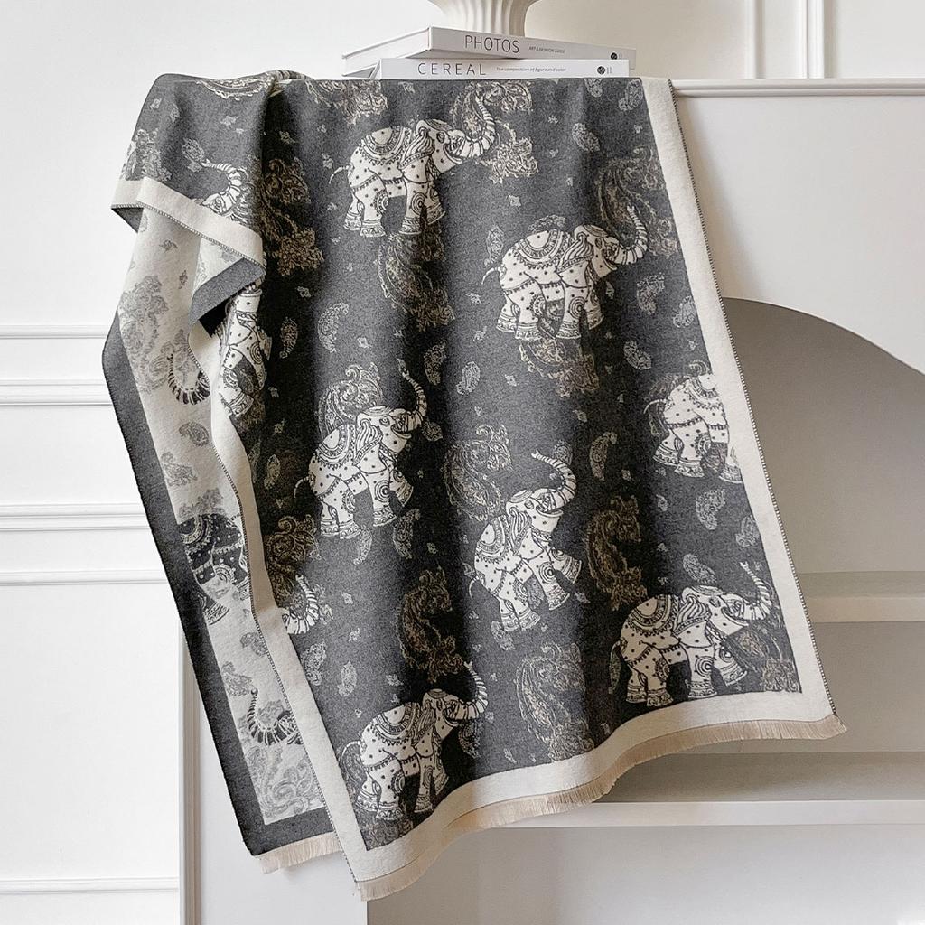 Новый зимний шарф с жаккардовым узором в виде слона из кашемира высокого качества для женщин, толстый платок-шаль, женский шерстяной шарф-пашмина