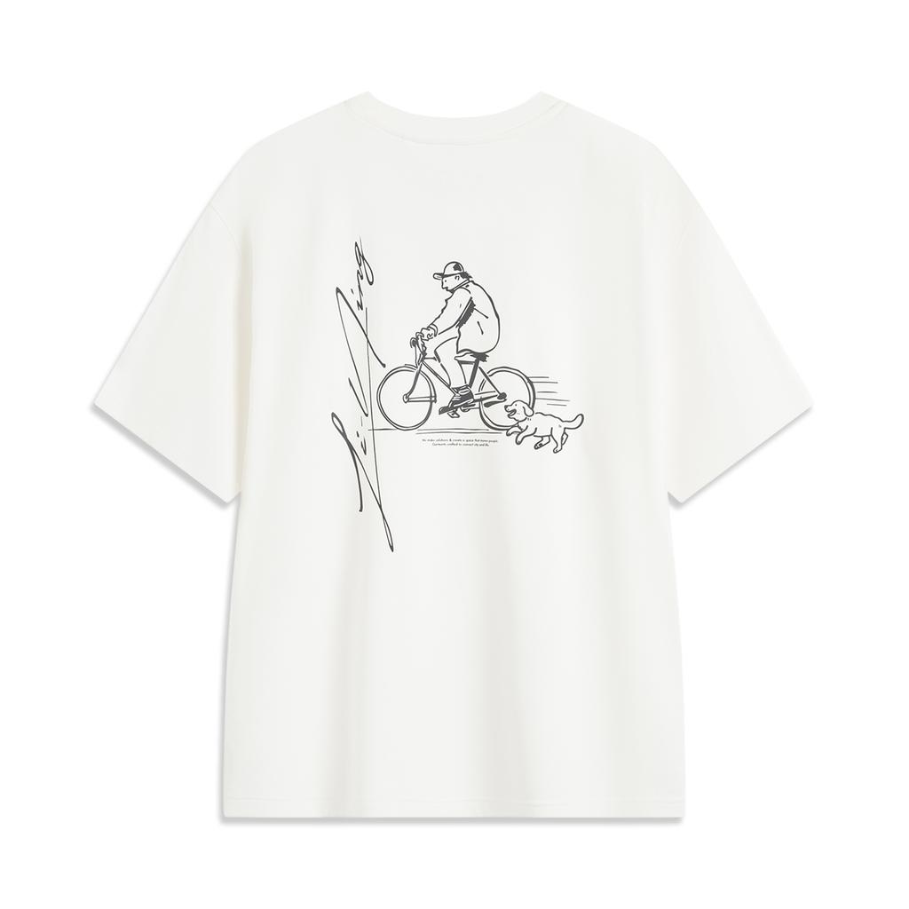 Li Ning Серия Спортивный Тренд Удобная Повседневная Простая Влагоотводящая Футболка с Принтом, со Спущенным Плечом, Свободного Кроя, с Коротким Рукавом, Унисекс AHSV177-5