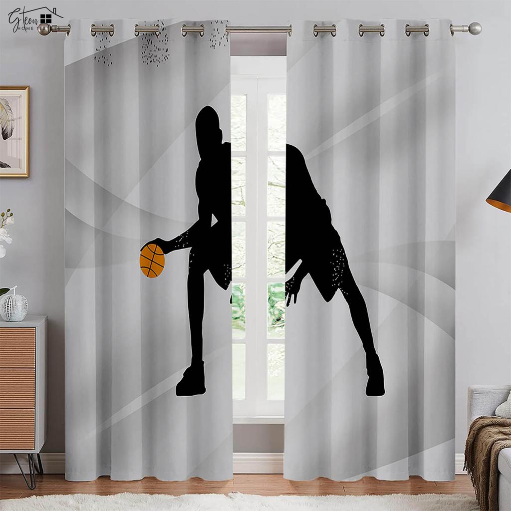 2 шт. Крутые шторы с изображением баскетбола и 3D-печатью для соревнований по баскетболу Slam Dunk, декоративные шторы для гостиной, комнаты для мальчиков, можно стирать в стиральной машине