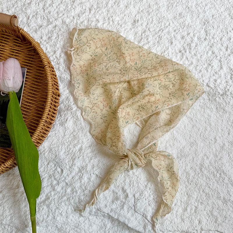 Треугольный шарф шарф женский литературный новый цветочный маленький шарф шелковый шарф высококачественный головной платок летняя женская пасторальная повязка для волос