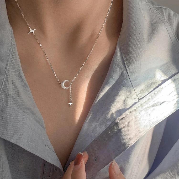 Популярное модное ожерелье с луной и звездой, кулон-цепочка геометрической формы для женщин, изысканные аксессуары