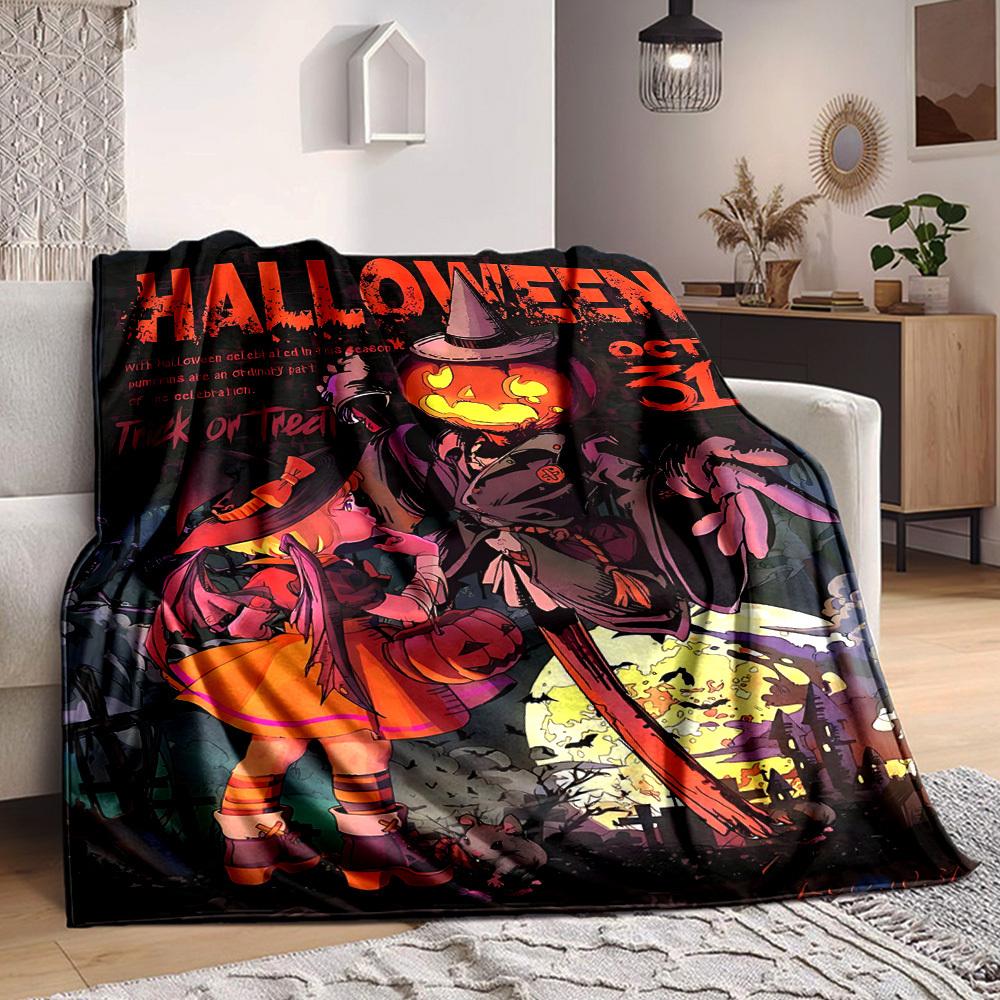1pc Halloween Pumpkin Blanket, Lightweight Flannel Throw Blanket For Sofa, Bed, Travel, Camping, Living Room, Office, Couch, Chair, And Bed