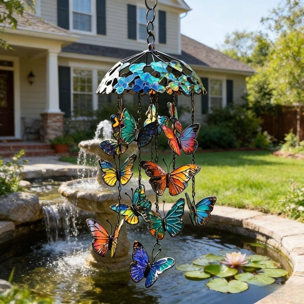Creative Butterfly Wind Chimes 2D Flat Exquisite Butterfly Hanging Ornaments Advanced Texture Colorful Garden Pendant
