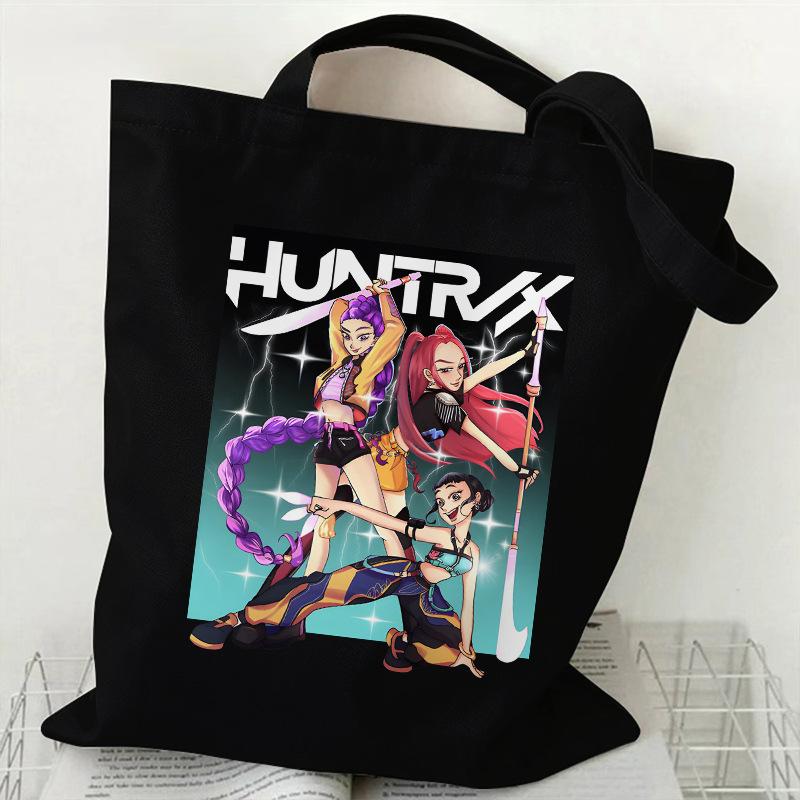 Сумка холщовая с мультяшным принтом группы KPOP Demon Hunter, женская повседневная сумка-тоут, сумка для покупок