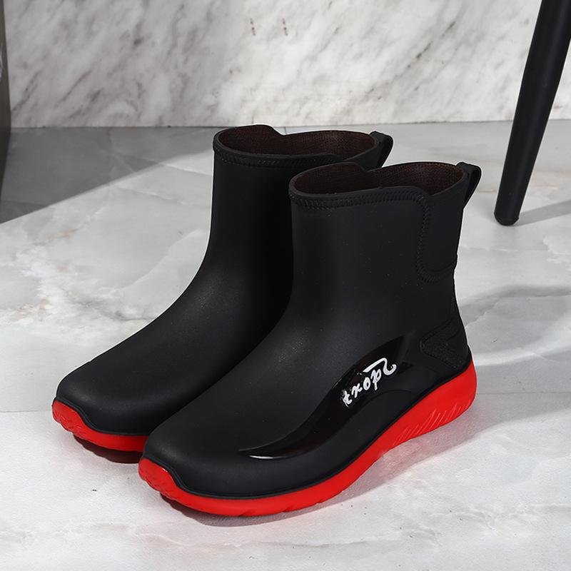 Мужские дождевые туфли нескользящие и водонепроницаемые модные дождевые сапоги флисовые термо резиновые туфли кухня рыбалка средняя голень бахилы