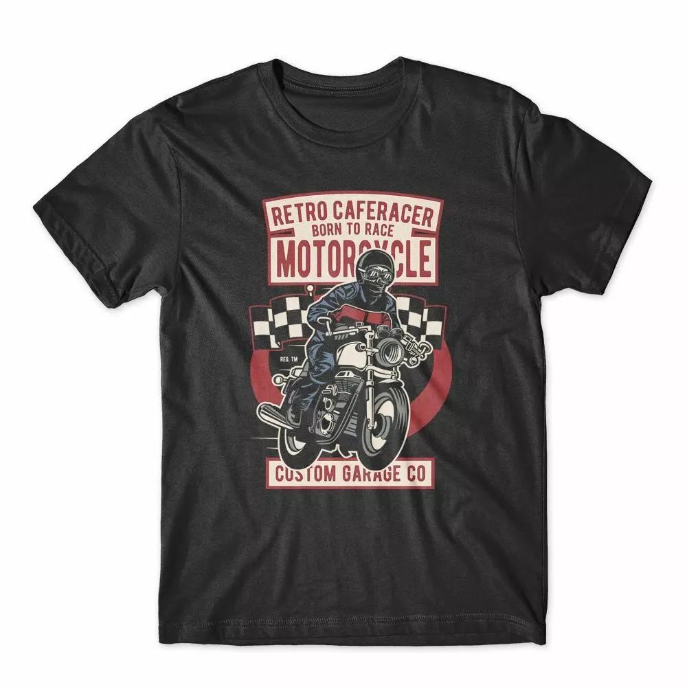 Ретро Мотоцикл Caferacer Футболка - Мужская Летняя Хлопковая Футболка с Графикой