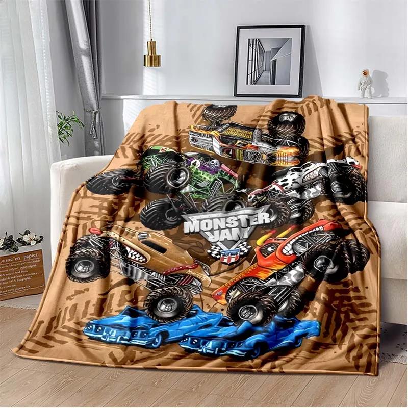3D Monster Jam Monster Truck Cartoon Blanket Flannel Soft Throw Blanket Boys Bedroom Sofa Bed Warm Throw Blanket Picnic Blanket