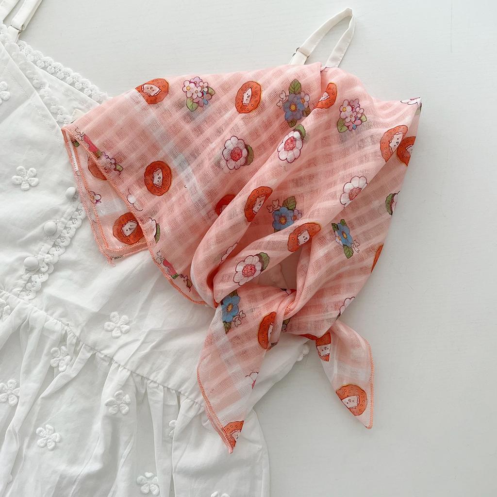 Retro Countryside Small Square Scarf French Artistic Cotton And Linen Scarf Women'S Spring And Autumn Summer Sun Shading And Sun Protection Headscarf