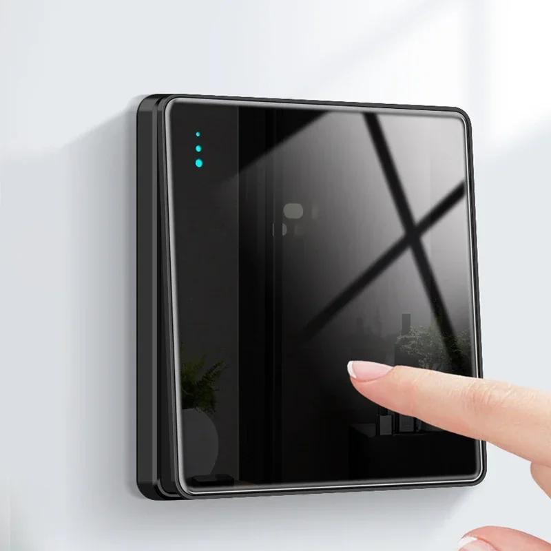 EU RU UK Standard 1/2 Way Wall Light Switch Luxury Full Tempered Glass Panel ON OFF Power Push Button Switch1/2/3/4 Gang Type 86