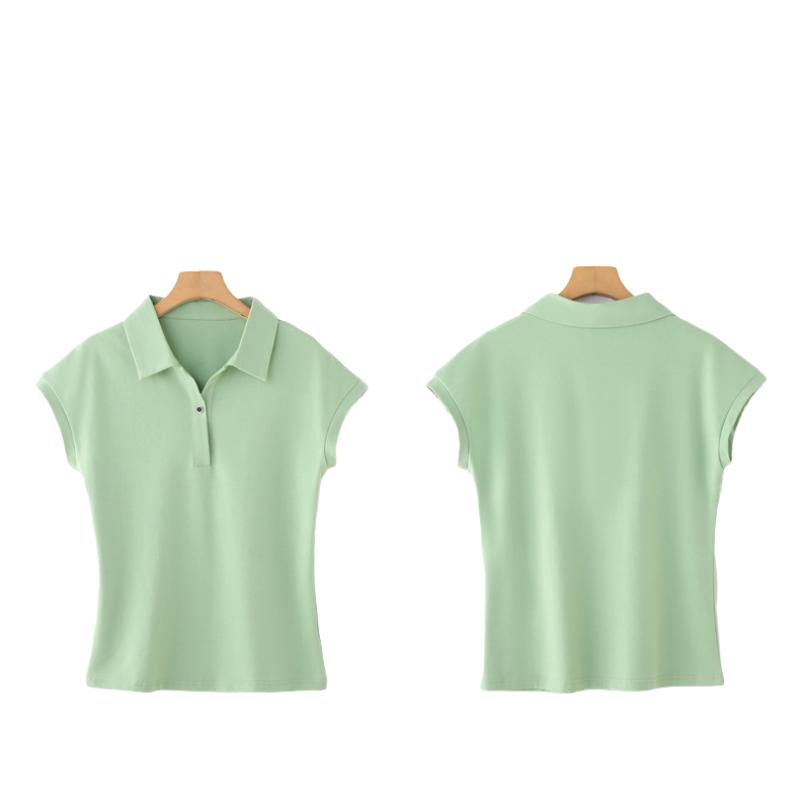 Женская футболка с короткими рукавами, корейская офисная футболка-поло Za Woman, повседневная женская рубашка с лацканами и короткими рукавами