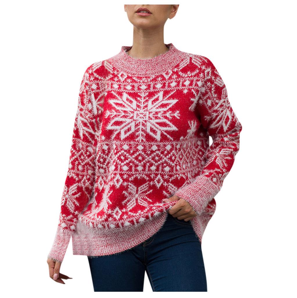 Женский рождественский свитер с длинным рукавом, вязаный свитер с рождественской елкой, топы