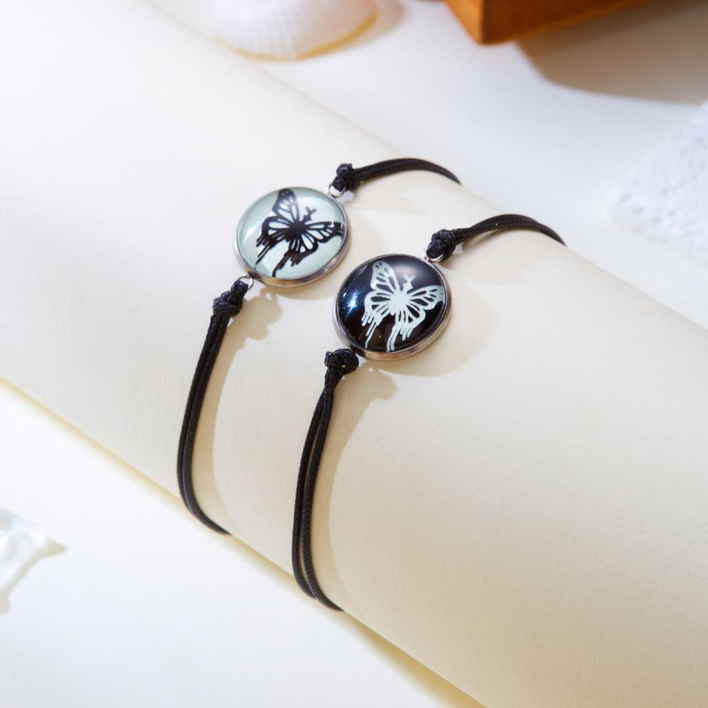 Glow in the Dark Butterfly Sun Moon Rope Bracelets for Women Couples Matching Bracelet Friendship Luminous Jewelry Adjustable