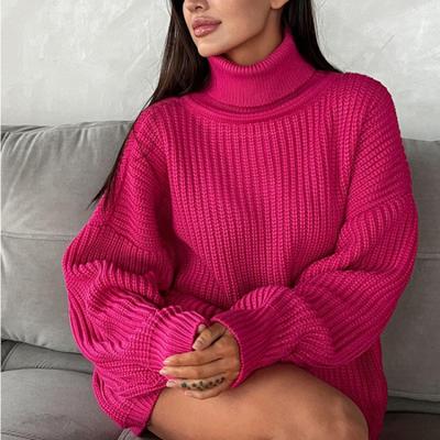 Винтажный вязаный свитер большого размера, женский элегантный толстый свободный свитер, пуловеры, женская корейская водолазка, однотонный вязаный топ