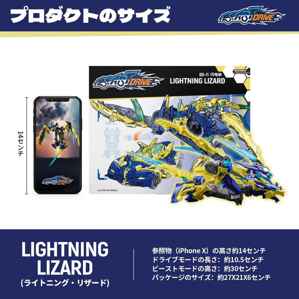 BEASTBOX 52TOYS BEASTDRIVE LIGHTNING LIZARD Сборная игрушка-трансформер Трансформируется из меха в спортивный автомобиль Высокоподвижная фигурка-трансформер