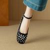 Krazing Pot Трикотаж Овчина Лето Размер 40 Кристалл Низкий каблук Ремешки на щиколотке Стразы Квадратный носок Элегантные Милые Туфли