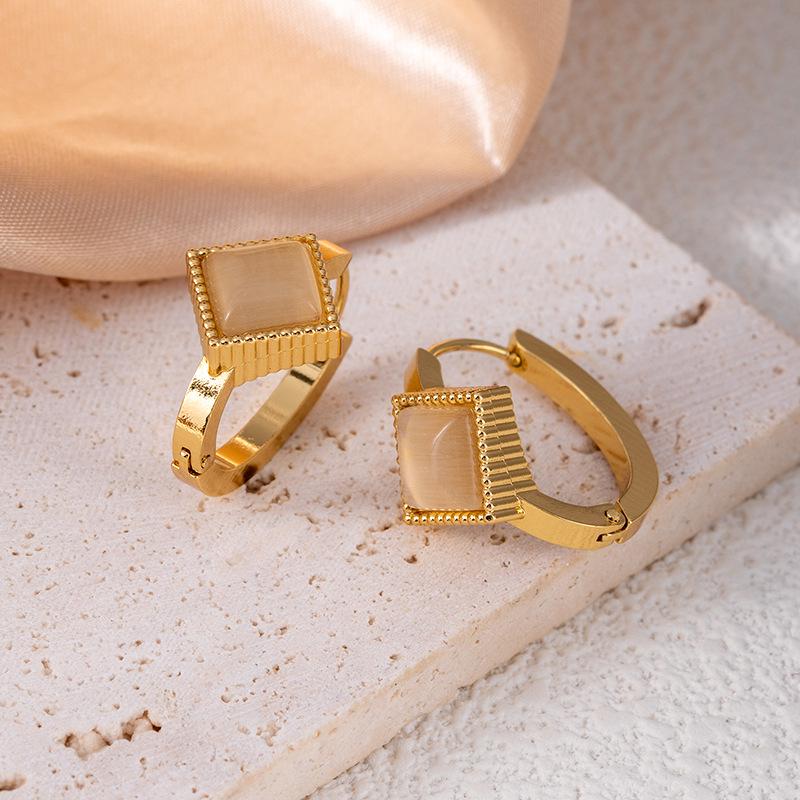 Высококачественные геометрические серьги-гвоздики из нержавеющей стали с имитацией синего бирюзового кошачьего глаза