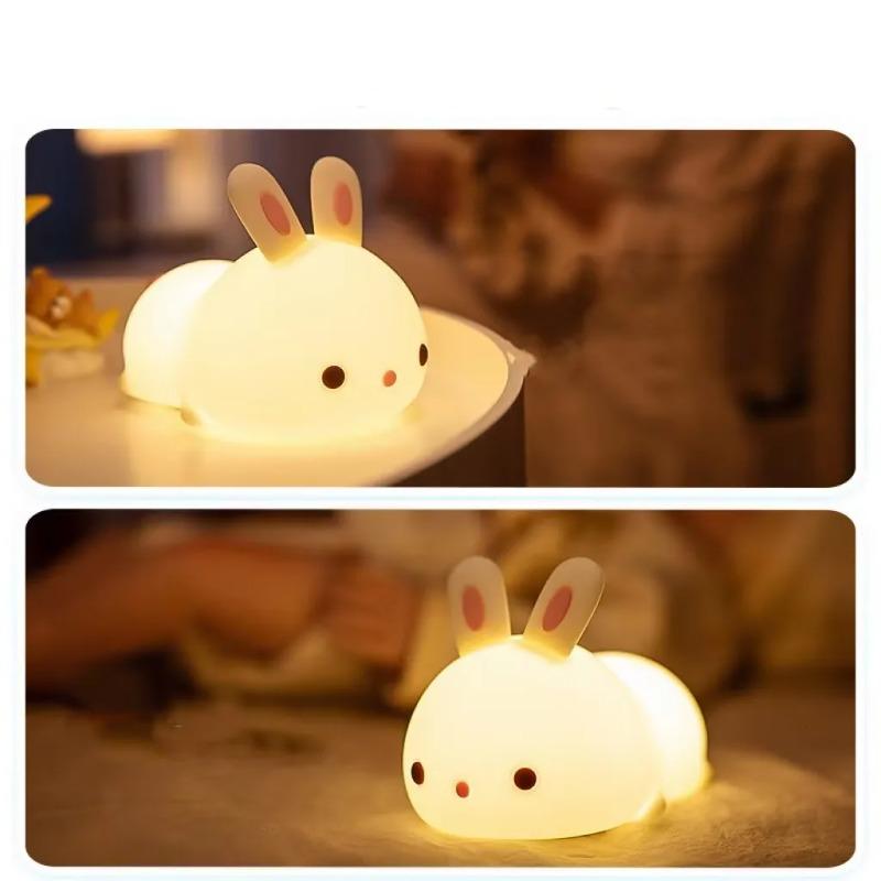 LED Rabbit Silicone Night Light Rechargeable Soft Light Kids Birthday Gift Sleep Companionship Night Light Bedroom Decoration