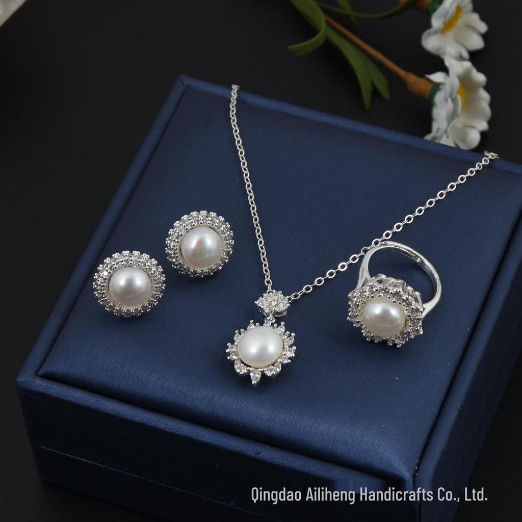 Pearl Stud Earrings & Necklace Set: 925 Sterling Silver with Natural Freshwater Pearls