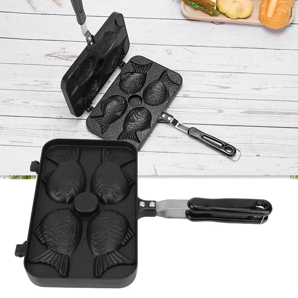 4 Grids Fish Shape Taiyaki Frying Pan Double Sided Taiyaki Frypan Tourist Picnic