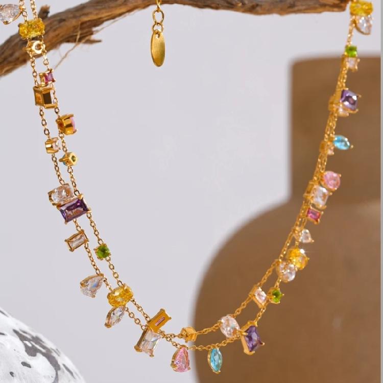 Красочное женское богемное ожерелье с подвесками из кубического циркония, эффектное ожерелье, подходящее для пляжа и фестиваля