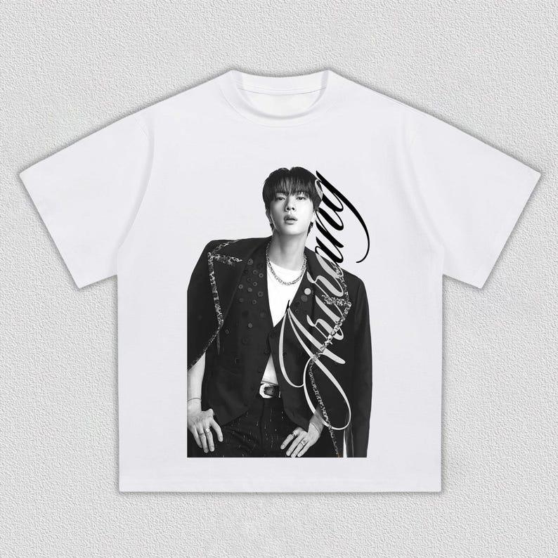 2026 Hot Sale BTS Jin Kim Seokjin Graphic T-shirt Y2K Unisex Harajuku Hip Hop Punk T-shirt Casual Loose Short Sleeve Crew Neck Summer Tops