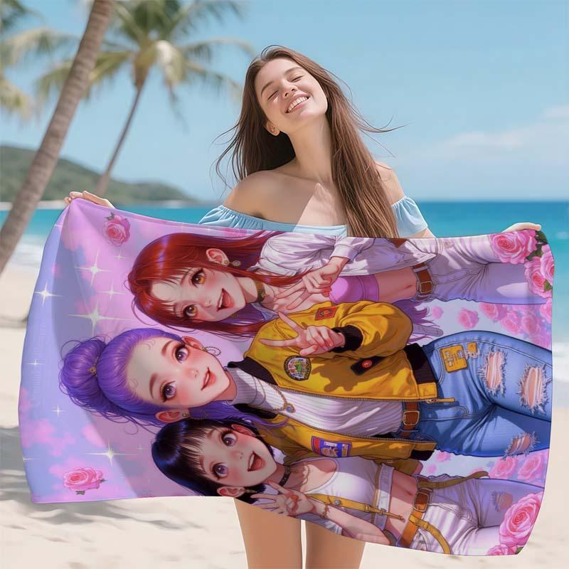 1 шт. K-pop Розово-фиолетовое пляжное полотенце Модный дизайн для девушек Супервпитывающее Подходит для летних пляжей, йоги, спортзала, дома
