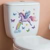Playful Unicorn and Butterflies Hand Painted Toilet Sticker Waterproof Self-Adhesive Removable Decal for Bathroom WC Home Decor