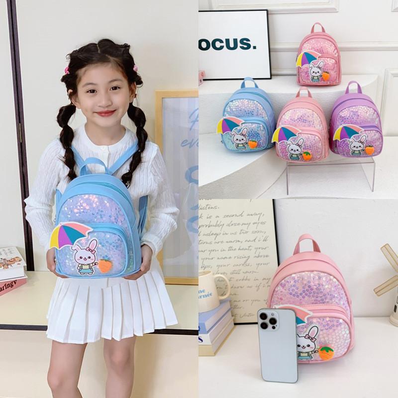 Rabbit Bright Sequin Pattern Backpack With Pu Fabric For Schoolbag Learning