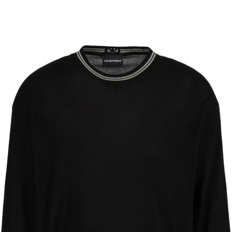 Emporio Armani FW23 Вязаный свитер с полосатой отделкой, круглым вырезом и длинными рукавами, мужской свитер, черный 6R1MXG-1MNGZ-0999
