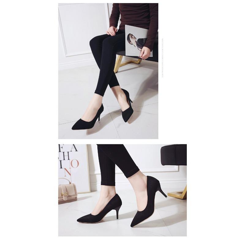 Женские туфли-лодочки на высоком тонком каблуке с острым носком, профессиональная рабочая обувь, черная замша, большой размер, женская обувь