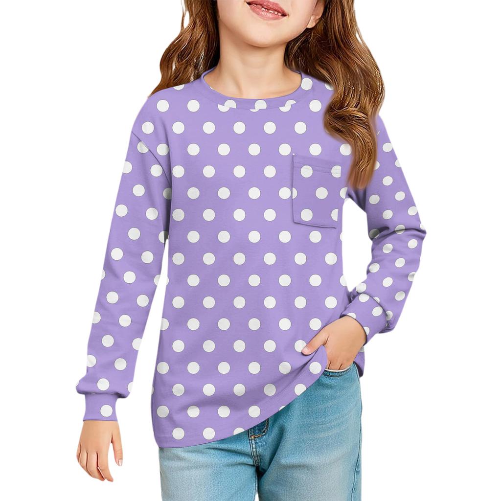 Girls' Long Sleeve Blouse - Round Neck Soft Waist Tunic