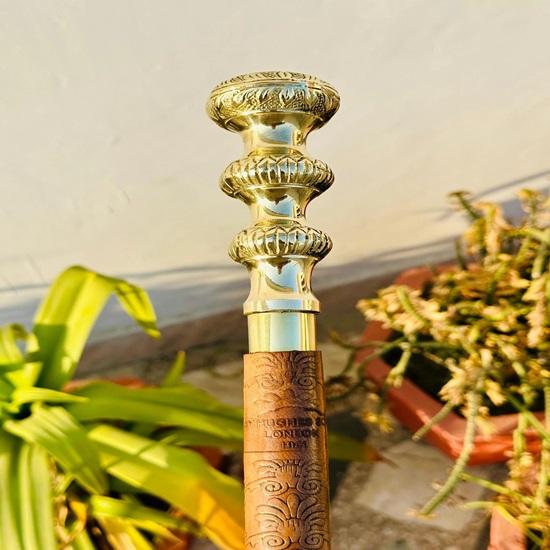 93.98 Cm Victorian Royal Brass Walking Cane, Fully Handmade Leather Stitched Walking Stick, Gift for Him, Christmas Gift