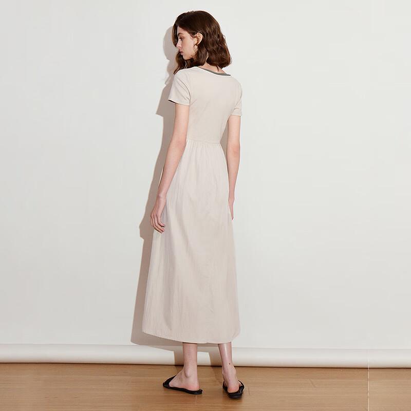 Платье миди А-силуэта с короткими рукавами и U-образным вырезом, двухцветное, имитация двух частей