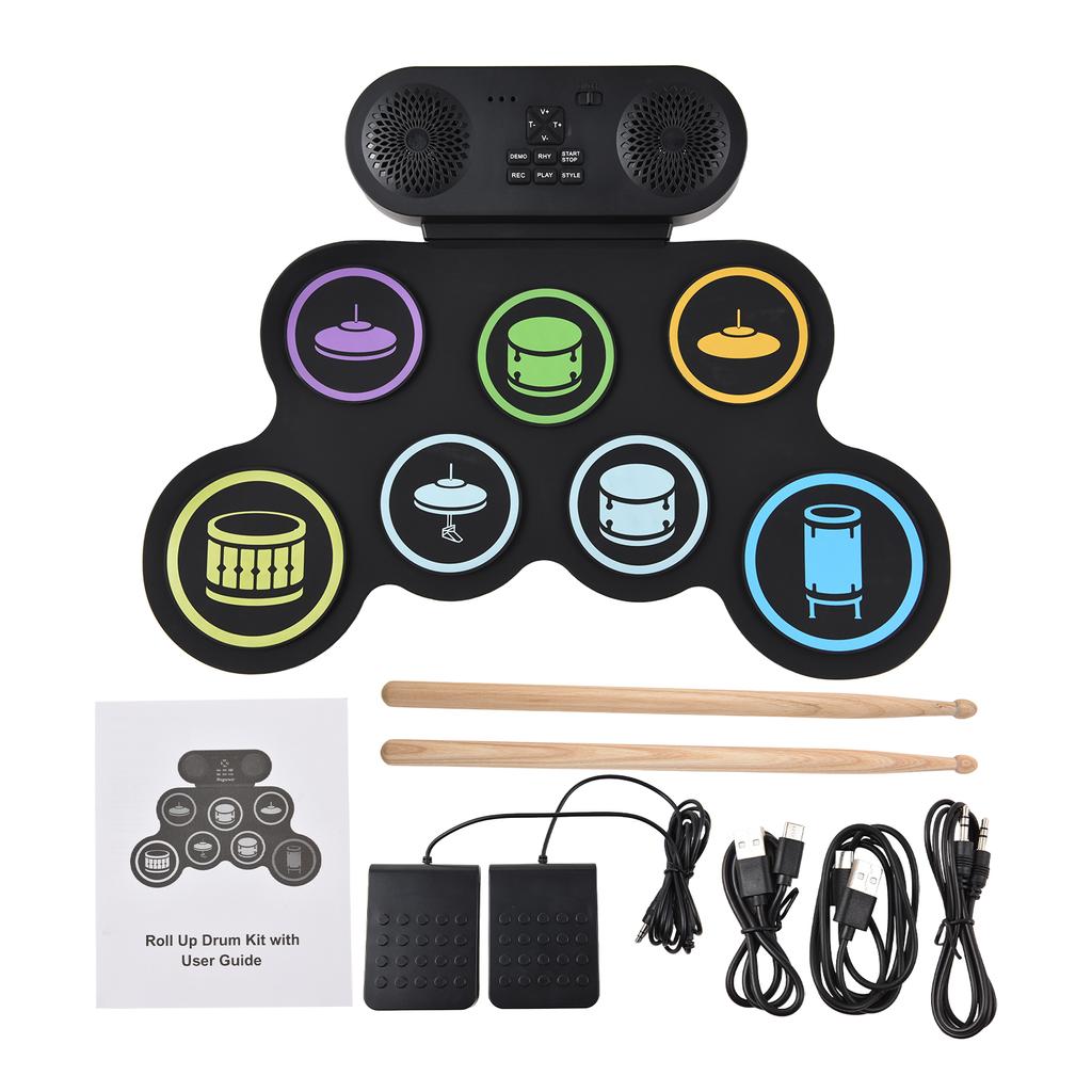 Electronic Drum Set with Speaker BT Hand Roll Drum Set 7 Pads Supports Various Audio Input 7 Drum