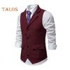 Мужской жилет с лацканами, без рукавов, однобортный, приталенный жилет с карманами с клапанами, однотонный деловой жилет, пальто