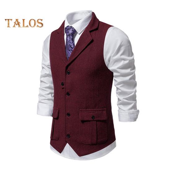 Мужской жилет с лацканами, без рукавов, однобортный, приталенный жилет с карманами с клапанами, однотонный деловой жилет, пальто