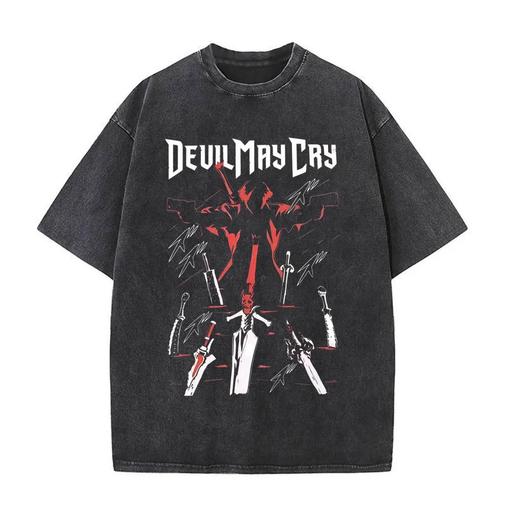 Игра Devil May Cry Данте Ретро Стиранная Футболка Мужская Женская Винтажная Готическая Оверсайз Футболка Мужская Повседневная Хлопковая Футболка Уличная Одежда