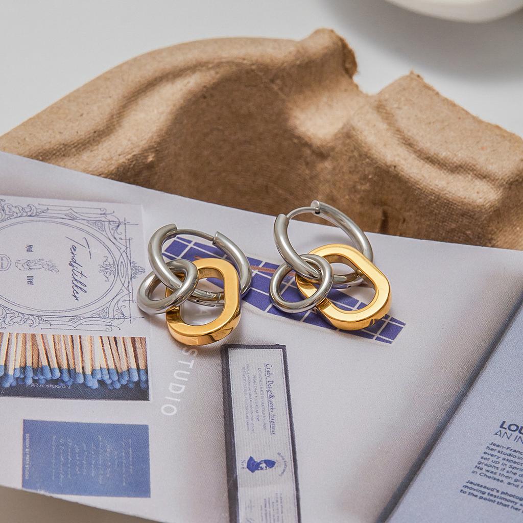 Youthway Two Color Minimalist Skeleton Hoop Dangle Earrings Anti Allergy  Gold Plated Stainless Steel Oval Ears Jewelry