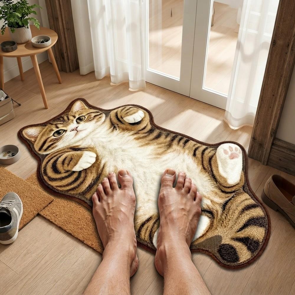 Absorbent Cat Shaped Rug Soft Surface Cat Shaped Carpet Cute Animal Print Rug Bedroom Decor