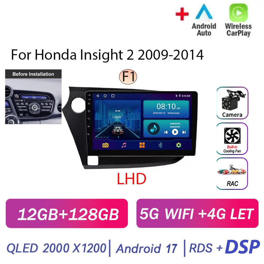 Autoradio Android 17 pour Honda Insight 2 2009-2014 LHD, lecteur multimédia stéréo, navigation GPS, Carplay sans fil, DSP, 4G WIFI
