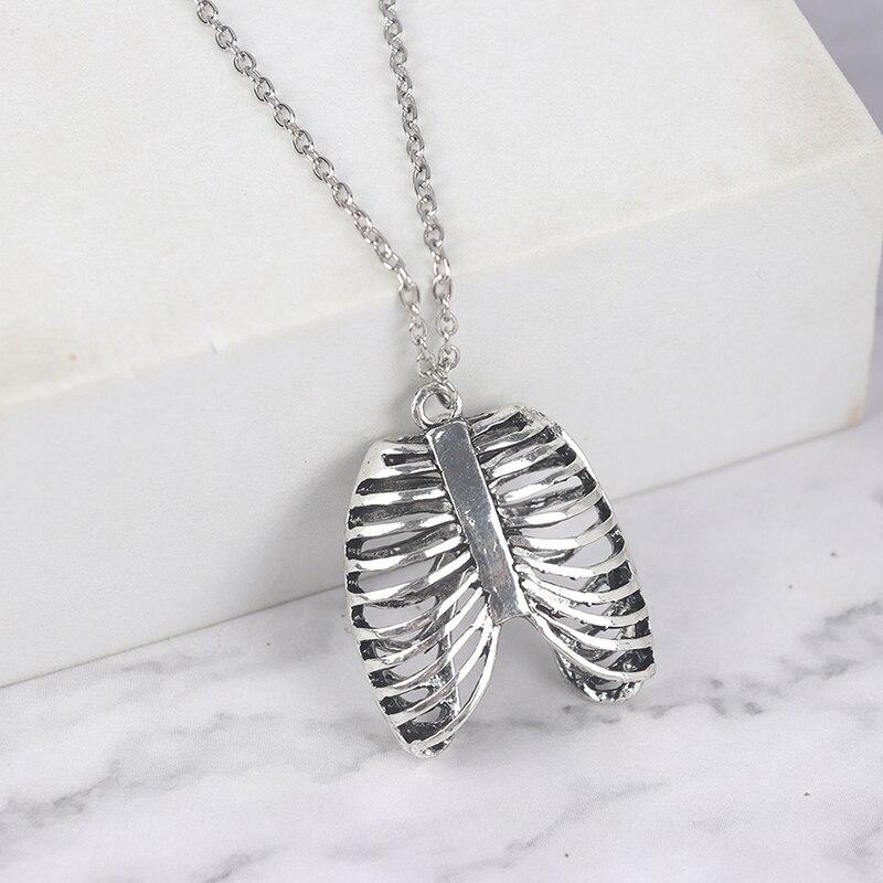 1pcs Fashion Gothic Vinage Rib Cage Necklace Anatomical Skeleton Heart Goth Punk Unique Retro Pendant Necklace For Men Women