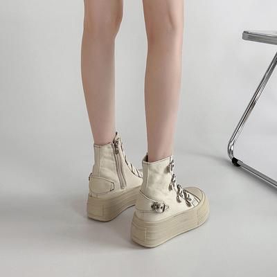 Модные корейские ботинки Мартин на платформе, с ремешком на одной пряжке, парусиновые туфли, женские летние ретро простые повседневные туфли, кеды, туфли