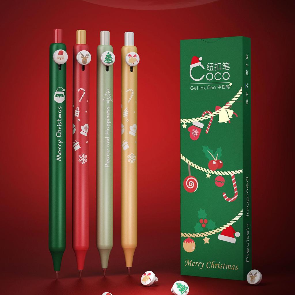4pcs Merry Christmas Gel Pen Set Coco Bell Celebration Party Gift 0.5mm Ballpoint Black Color Ink Office School