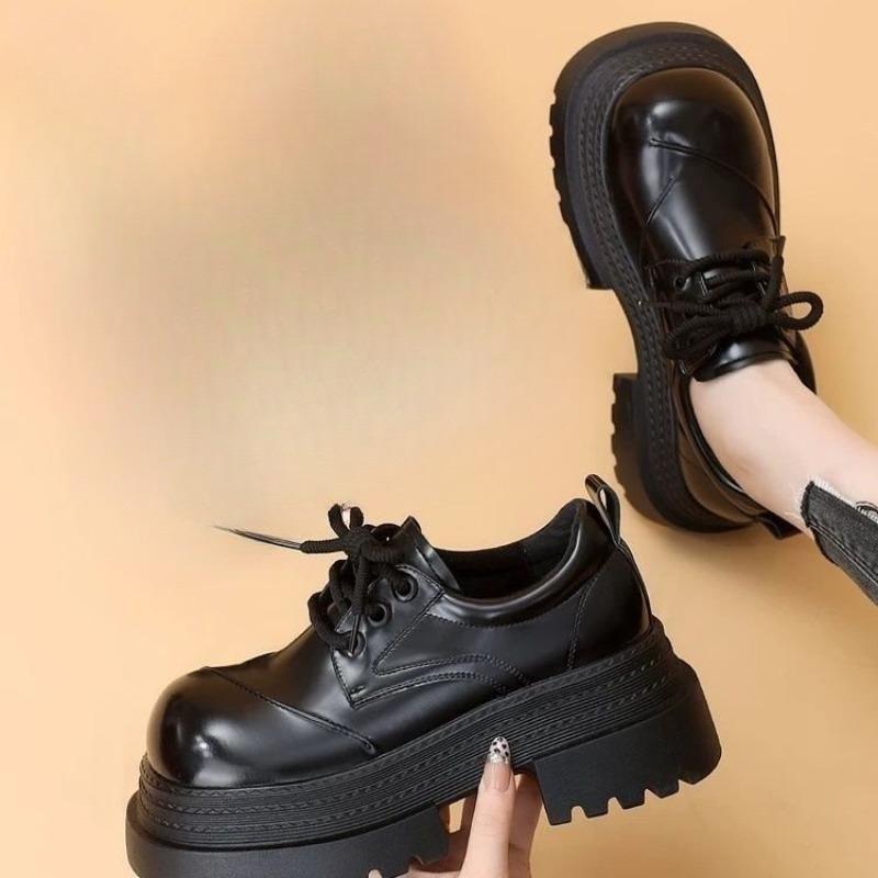 Height-increasing Thick-soled Leather Shoes for Women, Retro Shoes with Large Heads