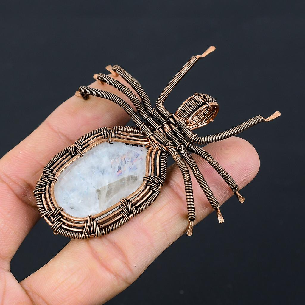 Подвеска-паук из натурального радужного лунного камня, медная проволока, 2,56 дюйма, o4V36