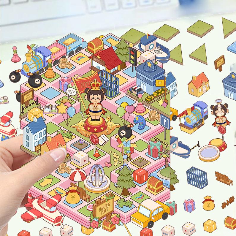 Cartoon Landscape Stickers Multiple Miniature World 3D Hut Unzip DIY Scene Manual Post