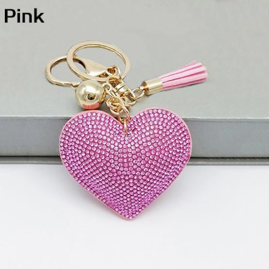 Romantic Dazzling Rhinestone Love Heart Charm Pendant Fringe Keychain Keyring KTY