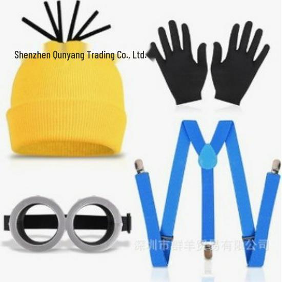 Вязаный набор шапка и перчатки в стиле Миньонов с очками и сетчатой юбкой, аксессуары для костюма