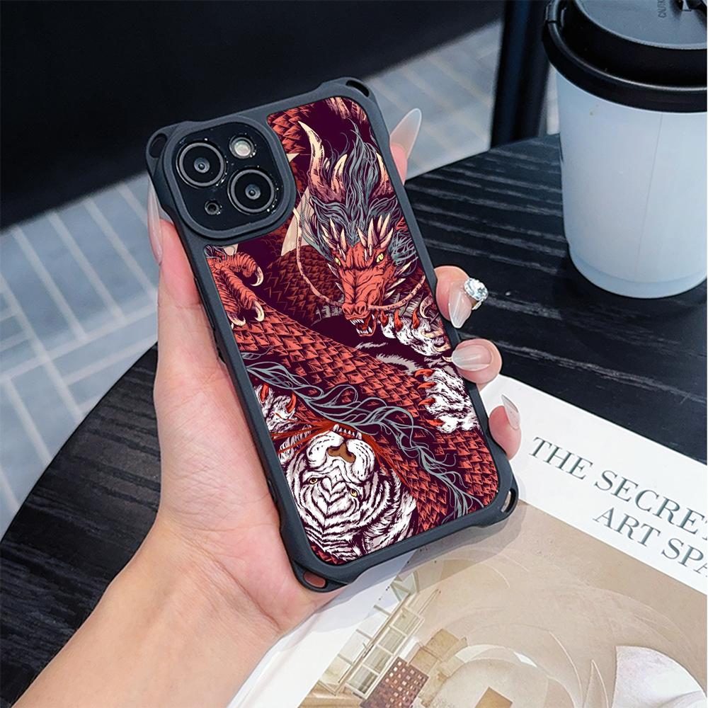 Ae77 Dragon Design Art Soft Phone Cases for iPhone 16 15 14 13 12 11 Pro Max 7 8 Plus XR XS Max with Wrist Strap Lanyard Corner Protection Back Cover